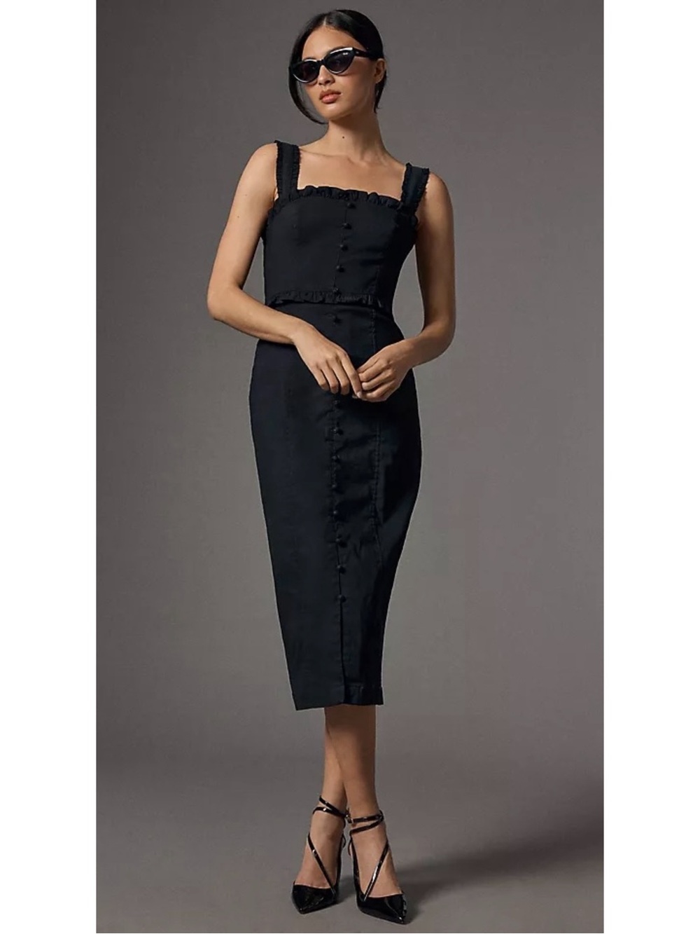 Anthropologie Slim Square-Neck Ruffle Buttondown Dress - Size Small